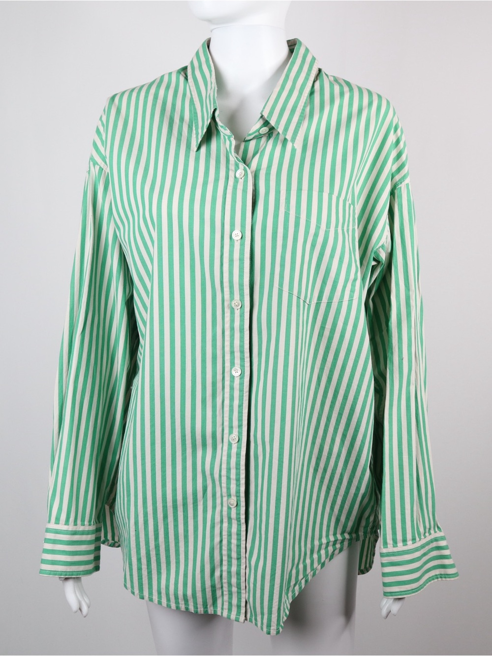 ARITZIA | Green and White Vertical Stripe Button-Down Shirt | Size S